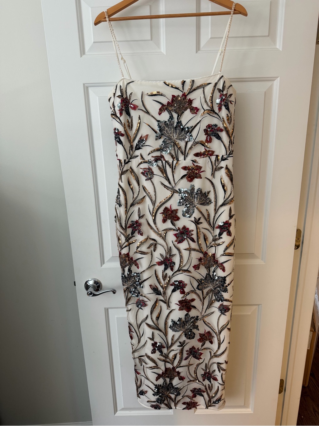 Embellished White Floral Sequin Slip Dress